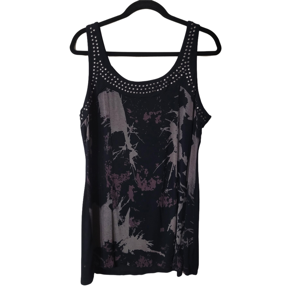Embellished Black and Gray Sleeveless Tank Top Size XL